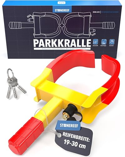 Parkkralle für PKW & Anhänger – Clamp mit Sicherheits-Schloss & 3 Schlüsseln – Radkralle & Reifenkralle für Auto, Wohnmobil & Caravan – Felgenschonend – Für Reifenbreite 19–30 cm – Aus Stahl