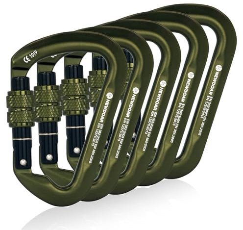 NewDoar Mosquetón de escalada profesional con certificado CE, 30 kN-3,059.0 kg, clip de puerta de tornillo en D resistente, para escalada, rappel, caza, rescate