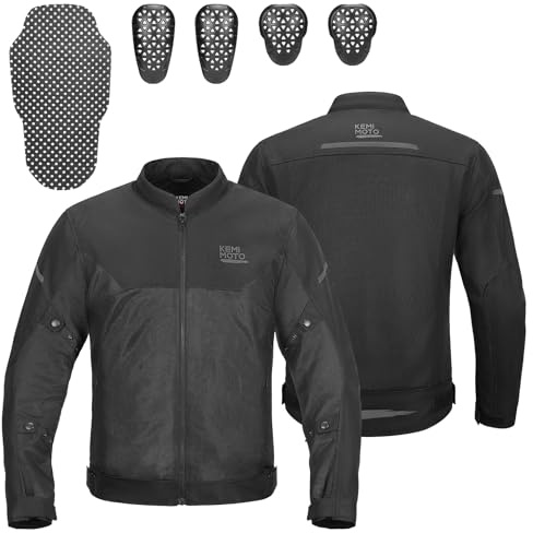 KEMIMOTO Chaqueta de Moto Hombre, CE-Protectores, Espalda de EVA, Malla Transpirable Bandas Reflectantes, Ideal para Uso Diario, Viajes Largos Actividades al Aire Libre