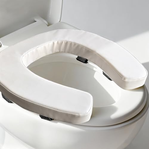 Soft Toilet Seat Riser with High-Density Foam, Raised Toilet Seat Cushion for Seniors, Comfort & Easy to Clean, U-Shape Padded Bathroom Attachment for Elongated & Standard Seats
