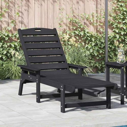 QZZCED Lettino da giardino moderno in nero, 73,5 x 92 x 90 cm, materiale plastico solido resistente alle intemperie, regolazione manuale multiposizione, braccioli piatti confortevoli,