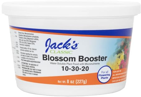 Jack's Classic 10-30-20 Blossom Booster Water-Soluble Fertilizer with Micronutrients for Increasing Color and Quantity of Blooms in Flowering Plants, 8oz