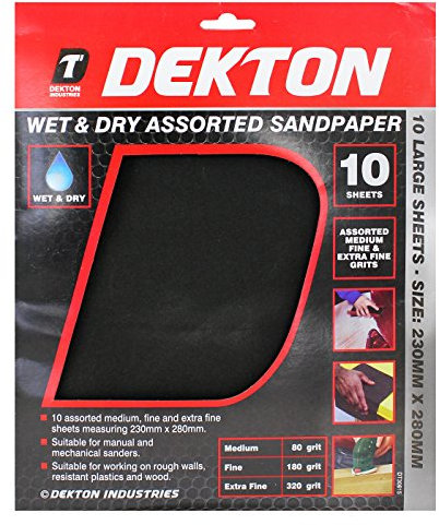 Dekton Wet & Dry Assorted Sandpaper-10 Assorted Medium, Fine And Extra Fine Sheets| Measuring 230 x 280mm| Suitable For Manual, Mechanical Sanders| Suitable For Working On Rough Walls, Plastics, Wood