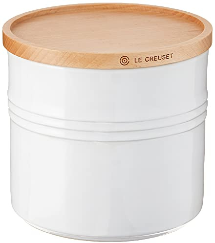 Le Creuset Stoneware 5 1/2 Canister with Wood Lid, 1 1/2 Quart, White