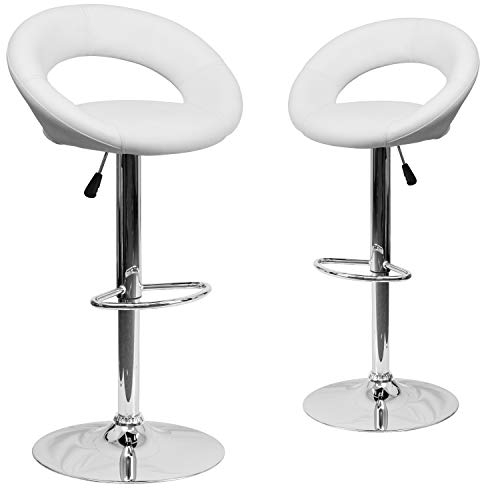Flash Furniture Anthony Barhocker aus Vinyl, abgerundete Rückenlehne, höhenverstellbar, verchromt, Weiß, 2 Stück