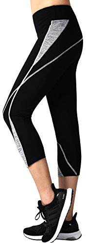 Neonysweets Womens Capri Workout Pants Yoga Pants Active Leggings Black Gray M