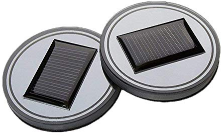 Youngine Pack of 2, Solar LED Car Cup Holder Mat Pad Waterproof Bottle Drinks Coaster Built-in Light and Vibration Sensor Car Interior Decoration Light Lamp (Blue)