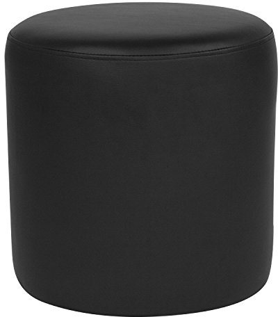 Flash Furniture Barrington Upholstered Round Ottoman Pouf with Solid Wood Frame in Black LeatherSoft