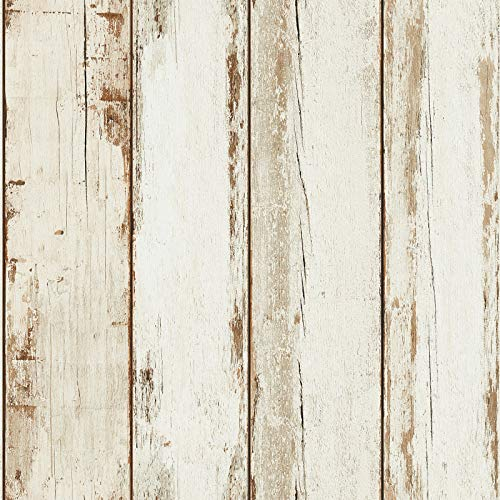 BRICOFLOR Papier peint vintage imitation bois blanc | Tapisserie effet bois rétro pour salle de bain | Papier peint moderne beige crème