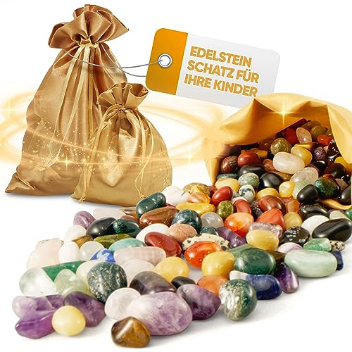 Bunter Edelstein Mix für Kinder | 50 Stück Trommelsteine für Schatzsuche | Halbedelstein Set
