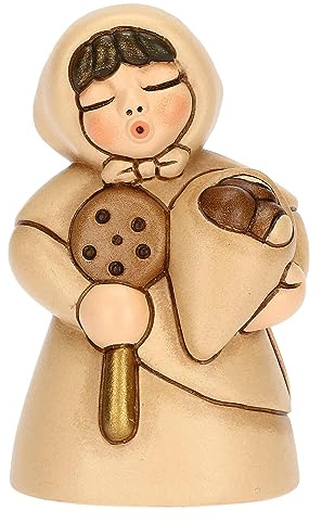THUN - Donna con Castagne in Ceramica Decorata a Mano, Colore Champagne, Linea Presepe Classico, Decorazioni Natale Casa, 5x4.7x8 cm h
