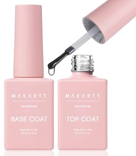 Makartt No Wipe Base and Top Coat Kit 2pcs 8ml Soak Off Nail Gel Base Top Coat Polish Manicure Pedicure Set