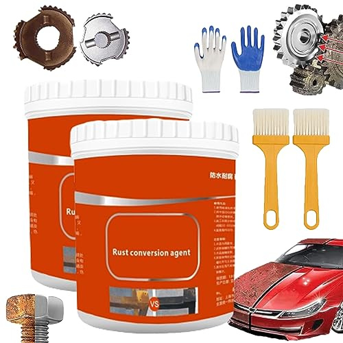 Rust Renovator, Rust Converter for Metal, 300g Rust Conversion Agent, Rust Removal Converter Metallic Paint, Water-Based Metal Rust Remover, Multi-Purpose Anti-Rust Paint for Car (2PCS, Red)