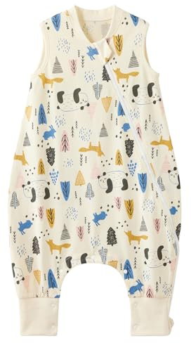 Duomiaomiao Schlafsack mit füßen, Sommerschlafsack mit füßen,100% Musselin Schlafsack Baby,Sommerschlafsack Baby 0.5 tog mit Doppelreißverschluss, schweißableitend und atmungsaktiv