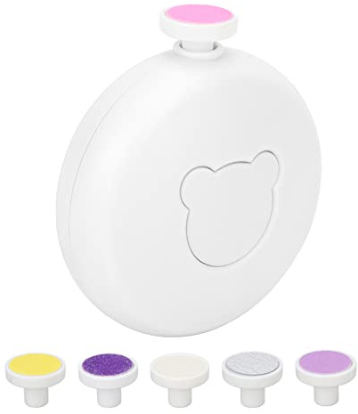 Lima per Unghie, Kit Tagliaunghie per Bambini, 6 Testine Abrasive, Vibrazione Stabile, Impugnatura Comoda per Unghia del Piede Neonato (Bianco minimalista)