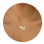 HSWYFCJY Collar para Mujer Oro Inicial M con Colgante de Corazón Inoxidable Letra Collar Cadena Ajustable Personalizado Nombre Collar Regalos para Mujeres Niñas
