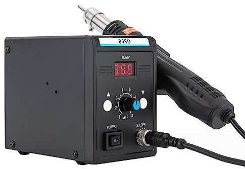 858D Heißluft-Nacharbeitsstation, 220V SMD Lötstation mit Hitzepistole Set, Heißluft Lötstation Entlötstation 100-500°C Temperatur LED Schirm Anzeige Heißluftstation für Elektronik, Entlöten Schweißen