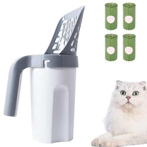 Pooper Scooper - Pala spray per gatti integrata | Doccia ad albero con contenitore, gatto sussurro 2 in 1, katzlostriebel con 11 rotoli di sacchetti di rifiuti, secchio di smaltimento dei rifiuti