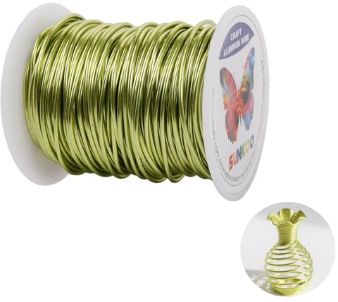 Sunkoo 15 Gauge 1,5 mm fluorescerande grön hantverkstråd i aluminium, 98,4 fot böjbar tråd för smyckestillverkning, skulptering, blomsterhandel, armatur, omslags- och modelleringsprojekt