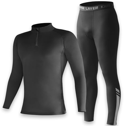 Penerl Skins for Boys Long Sleeve Top & Tights Football Compression Set | Kids Thermal Base Layer Set, Football Skins Boys Age 4-16, Schwarz , Size 28 / 10-11 Years