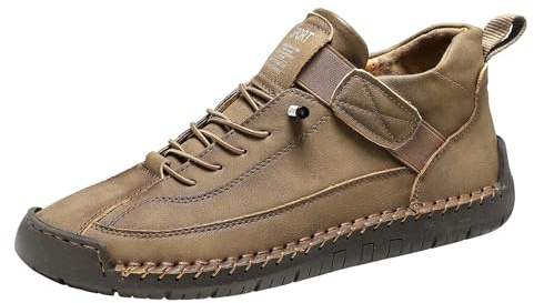 Handmade Leather Shoes Unisex Autumn and Winter Suede Look Flat Shoes Chunky Moccasins with Soft Sole Large Sizes Women Single Shoes Non-Slip Driving Shoes Casual Shoes for Everyday Use, khaki, 11 UK