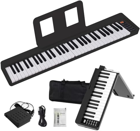 Piano Plegable，Teclado Piano Principiantes，Electrónico Digital Portátil con Pedal de Sostenido Teclas Iluminadas Recargable para Principiantes，Adolescentes，Paquete de Piano Digital Plegable