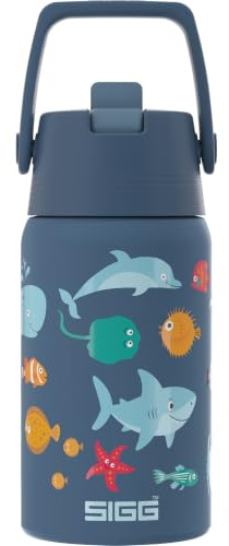 Sigg – drickflaska i rostfritt stål för barn – Shield FLIP Ocean – lämplig för kolsyrade drycker – läckagesäker – fjäderlätt – BPA-fri – sport och skola – blå med fisk – 0,5 l