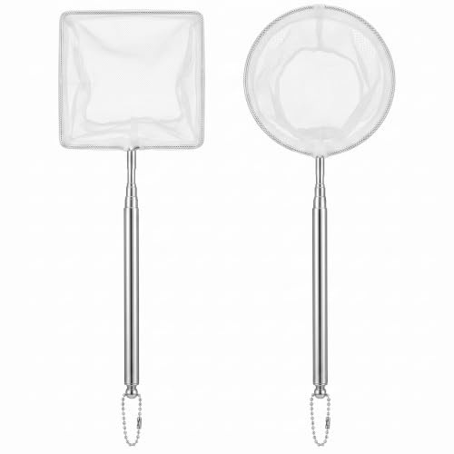 2 Mini Épuisettes Aquarium Télescopiques 13-39cm Maille Carrée et Ronde