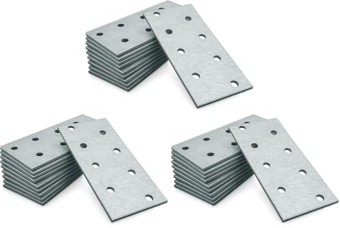 OMIDEAS 10 x Flat Joining Plates (80 x 40 x 2) Connecting Perforated Metal Brace Bracket Timber Wood Fixing Galvanised Steel Repair Connector (Pack of 3)