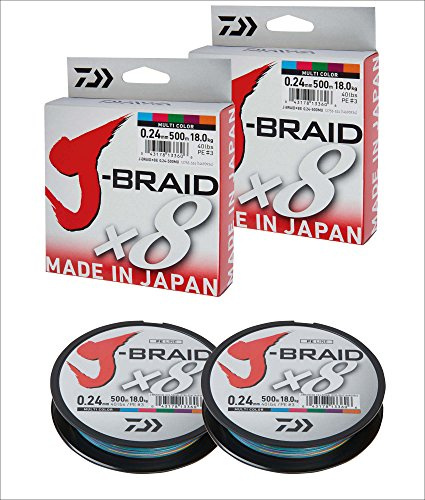 Daiwa 2 pcs J-Braid 8 Braid 0.42mm, 46,5kg/103,0lbs, 300m multicolour (Double pack)