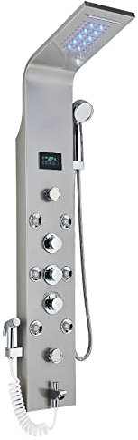 Saeuwtowy Hydromassage-Säule Schwarz LED Duschpaneel Edelstahl Hydromassagesäule 5 in 1 Duschsäule Dusche Komplett mit Wasserfall und Regendusche