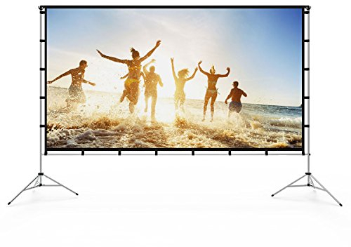 Projector Screen with Stand 100 Inch, Vamvo Indoor Outdoor Movie Screen 16:9 4K Full HD with Carry Bag, Portable Projector Screen with Aluminum Stands for Home Theatre