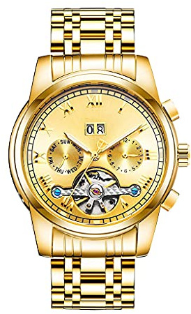 DSJMUY Herrklockor mode automatisk mekanisk klocka tourbillon armband i rostfritt stål lysande sportarmbandsur för man – safirglas armbandsur