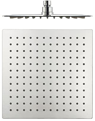 ENKI, R24, Square Ultra Slim Shower Head Stainless Steel Large 300mm, Chrome Fixed Shower Heads, Ball Joint, High Pressure Shower Head
