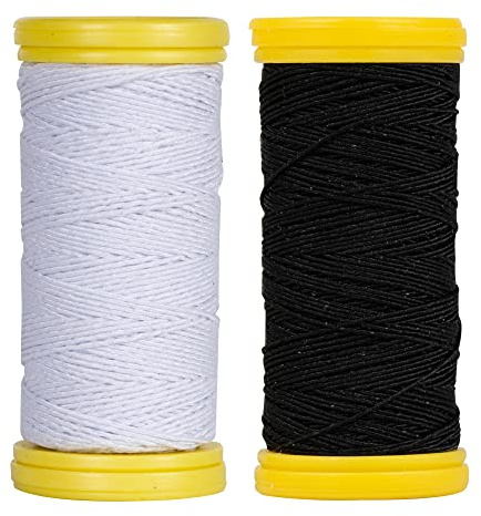 Shirring Elastic for Sewing, Elastic Thread, Shearing Elastic, Black and White (Set of 2 x 20m)