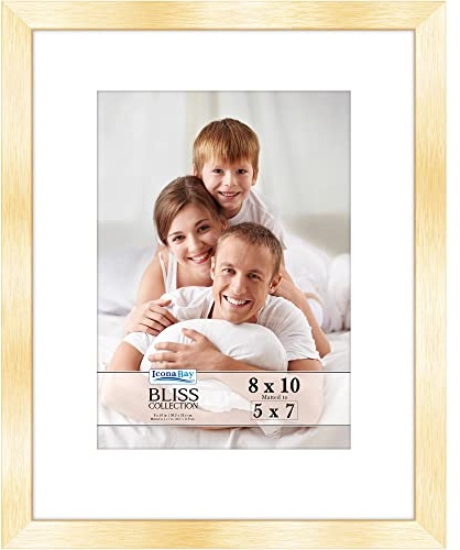 Icona Bay - Cornice dorata 20x25 cm con passepartout rimovibile per foto 13x18 cm - Cornice in legno composito in stile moderno - Da tavolo o da parete - Collezione Bliss