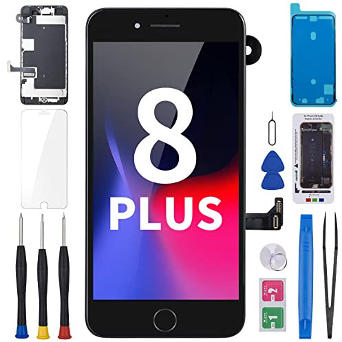 BESJMYT for iPhone 8 Plus Screen Replacement 5.5 Black with Home Button Repair Kit, 3D Touch LCD Display Digitizer Full Assembly with Glass Front Camera Speaker Sensor, Fix Tools A1864 A1897 A1898