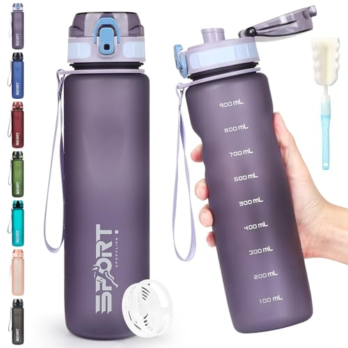HASAGEI Water Bottle 1L Sports Water Bottle Leak-proof Drinking Bottle Dishwasher Safe BPA Free Sports Bottle with Capacity Scale for Bicycle, Outdoor, School, Gym