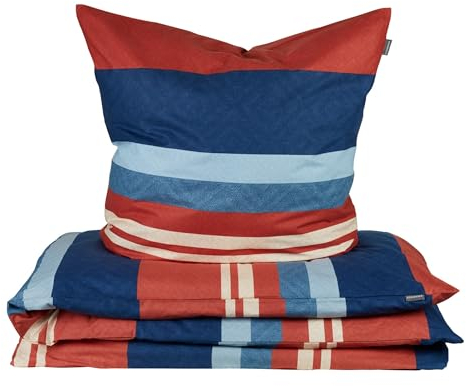 Schiesser Bettwäscheset Luca | Renforcé | aus nachhaltiger Produktion | 2-teilig | 155 x 220 cm + 80 x 80 cm | Streifen | Terrakotta-Blau