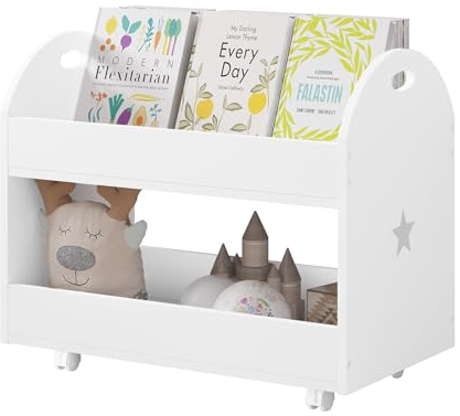 Lestarain Spielzeugkiste mit Rollen, Kinderzimmer Regal, Spielzeugregal mit 2 Ebenen, bewegliches Aufbewahrungsregal, Kinderregal für Bücher Spielzeug