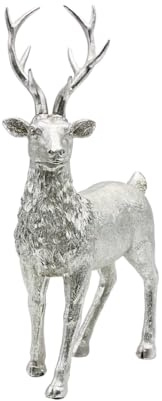 Dekorhjälte24 keramisk dekorativ figur, modern dekorativ staty, lantlig skulptur som hjort i silver – glitter, stående, L/B/H: 14 x 8 x 21 cm