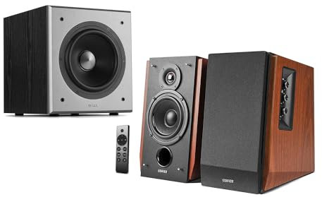 EDIFIER R1700BTs Wood Active Bluetooth Bookshelf Speakers with Sub-out T5 Active Subwoofer
