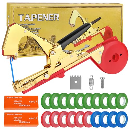 EBANKU Pince de liaison pour plantes, machine à attacher les plantes - Outil de ruban adhésif pour attacher la vigne rapidement et facilement - Outil de fixation de vigne avec 20 000 agrafes - 20