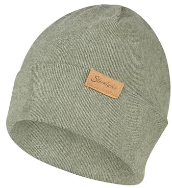 Sterntaler Beanie aus feiner Strickware - Zeitlose Unisex Mütze mit Umschlag - Verschiedene Tragevarianten - bequem und elastisch - mattgrün, Größe 37