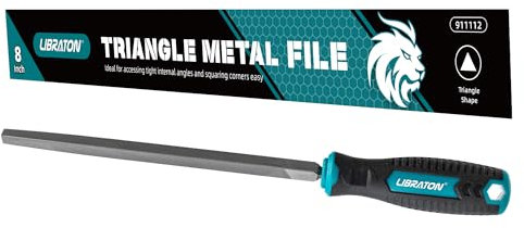 LIBRATON 8-Inch Triangle Metal File, Metal File Tool, High Carbon Steel File with Ergonomic Handle, Hand File for Metal, Metalworking, Wood, Plastic, Triangle File for Refining, Shaping and Scraping