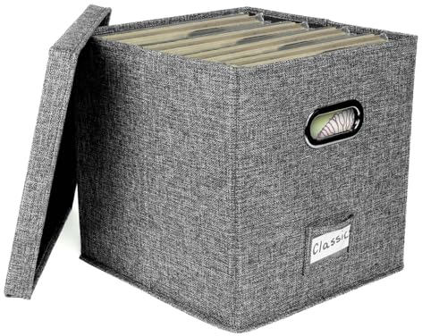 Vinyl Album Storage Container, Stackable Record Holder Crate, Portable Lp Storage Organizer, Vinyl Record Storage Crate Wheels Holds Up to 100 Albums in Pvc Sleeves With Hessian Cloth
