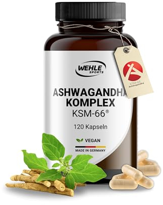 Ashwagandha Kapseln hochdosiert KSM-66 – 120 Kapseln mit Ashwagandha Extrakt, Ginseng & Rosenwurzextrakt – Wehle Sports® Vegan