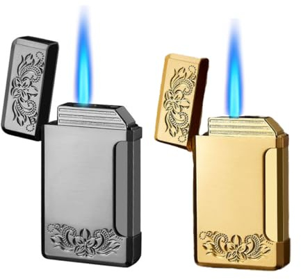 2-pack enkel låga, ficklampa, tändare, butan påfyllningsbara tändare, vindtät, tändare, justerbar flamtändare för män och kvinnor (utan butan)