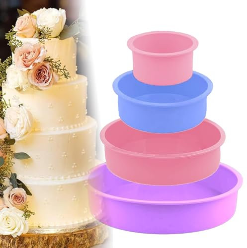 EVDZNA Stampo in Silicone per Torte, 4 Pezzi Stampo per Torte Rotonde, Set di Stampi per Torte in Silicone Antiaderente, 10 cm 15cm 20cm 25cm, Adatto per Torte Nuziali(Colori Misti)