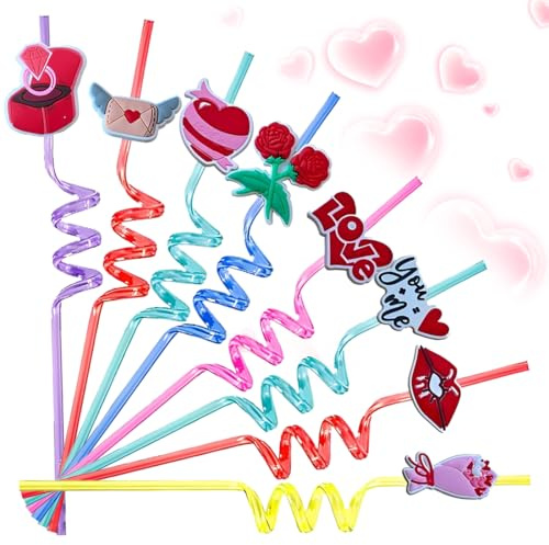 QOWIJEX 8 Piezas Pajitas Reutilizables,Pajitas Fiesta En Espiral,Adecuado para Fiesta de San Valentín, Despedida de Soltero, Fiesta Familiar